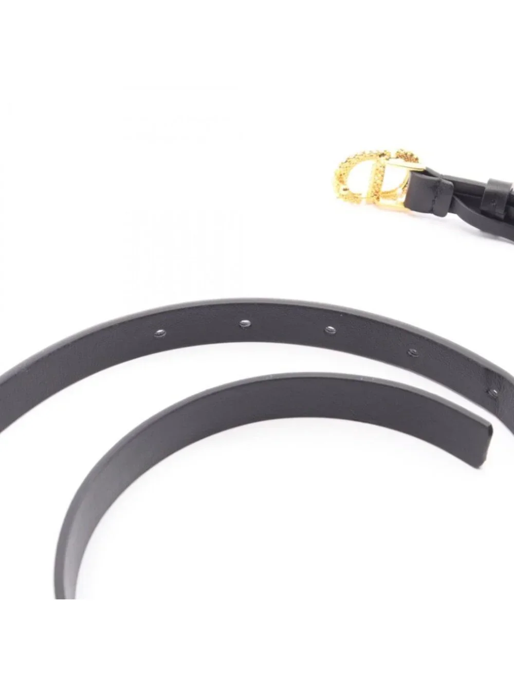 Dior Belt CD Logo Buckle Rhinestone Gold Leather